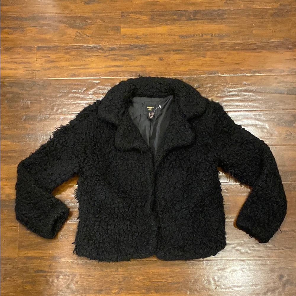Forever 21 Girls Black Faux Fur Jacket size 13/14